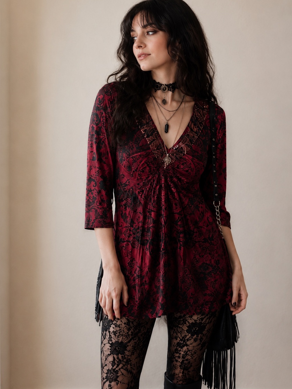 Unity World Wear Y2K Whimsy Goth Red Black Velvet Burnout Empire Top Petite S